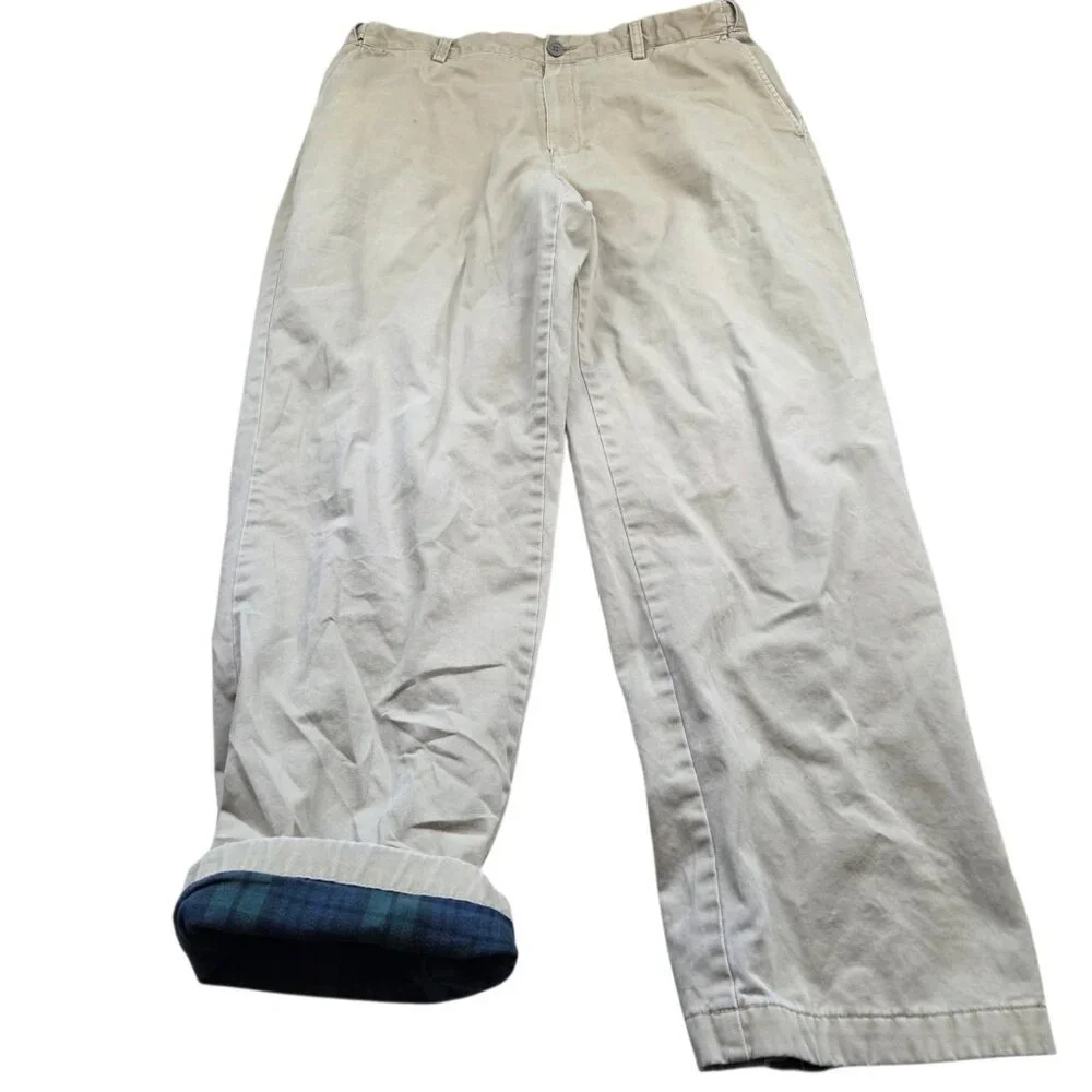 LL Bean Pants Mens 38x31 Tag 38x32 Tan Flannel Lined Outdoors Khaki Chino